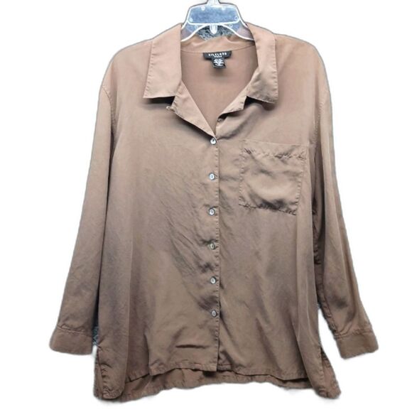 Silkland Women's 2x 100% Silk Front Button Blouse with Collar & Pocket. Mocha - Picture 1 of 11